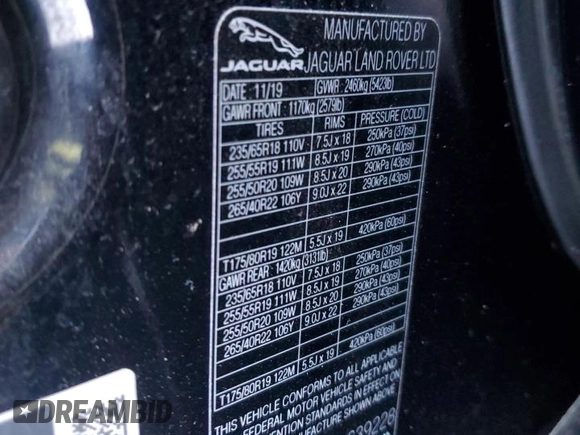 2020 Jaguar F-Pace 30t Prestige with VIN SADCK2GX0LA639228, listed as a Copart auction lot 88214485 with 76,447 mi miles and Salvage Title. Bid and sale history available at DreamBid. Image 14.