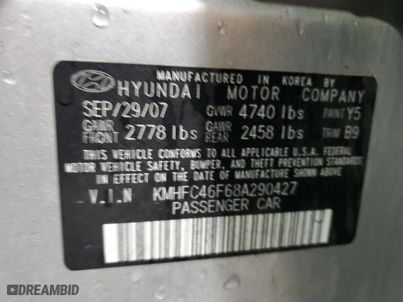 2008 Hyundai Azera Limited with VIN KMHFC46F68A290427, listed as a Copart auction lot 72629054 with 195,482 mi miles and Salvage Title. Bid and sale history available at carsss.com. Image 12.