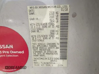 2018 Nissan Murano S z VIN 5N1AZ2MG1JN125506, wystawiony jako IAAI lot #42262217 z przebiegiem Nie podano mil oraz . Historia ofert i sprzedaży dostępna na DreamBid. Obrazek 9.