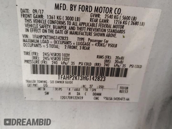 2017 Ford Taurus SHO z VIN 1FAHP2KT3HG142823, wystawiony jako Copart lot #59670475 z przebiegiem 100 119 mil mil oraz Szkoda całkowita • Salvage title. Historia ofert i sprzedaży dostępna na DreamBid. Obrazek 12.