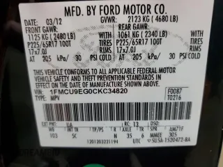 2012 Ford Escape Limited with VIN 1FMCU9EG0CKC34820, listed as a Copart auction lot 54399855 with 124,598 mi miles and Clean Title. Bid and sale history available at carsss.com. Image 13.