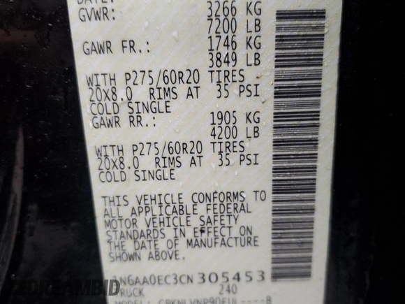 2012 Nissan Titan S with VIN 1N6AA0EC3CN305453, listed as a Copart auction lot 83468454 with 79,440 mi miles and Salvage Title. Bid and sale history available at carsss.com. Image 12.