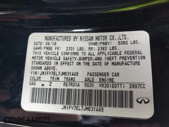 2018 Infiniti Q60 Red Sport 400 with VIN JN1FV7EL7JM631445, listed as a IAAI auction lot 42244030 with 42,121 mi miles and . Bid and sale history available at DreamBid. Image 9.