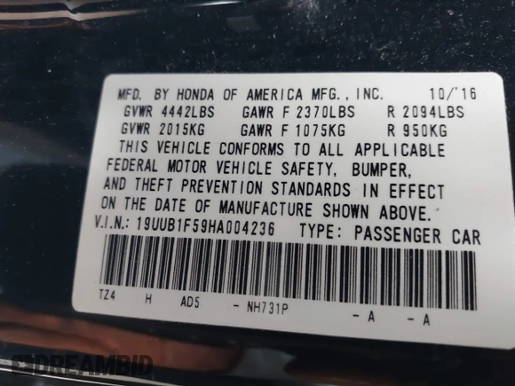 2017 Acura TLX Technology z VIN 19UUB1F59HA004236, wystawiony jako IAAI lot #42367384 z przebiegiem 73 474 mil mil oraz . Historia ofert i sprzedaży dostępna na DreamBid. Obrazek 9.