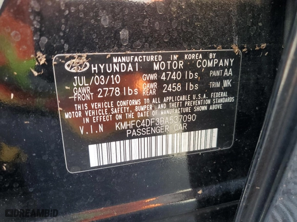 2011 Hyundai Azera Limited with VIN KMHFC4DF3BA537090, listed as a Copart auction lot 74337554 with 0 mi miles and Salvage Title. Bid and sale history available at carsss.com. Image 13.