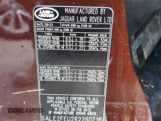 2024 Land Rover Defender X-Dynamic SE with VIN SALE2FEU2R2260716, listed as a Copart auction lot 74466624 with Not provided miles and Non repairable. Bid and sale history available at DreamBid. Image 14.