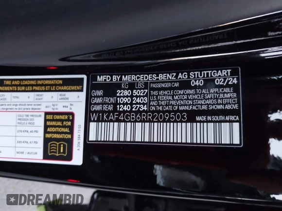 2024 Mercedes-Benz C 300 with VIN W1KAF4GB6RR209503, listed as a IAAI auction lot 41298368 with 10,182 mi miles and . Bid and sale history available at DreamBid. Image 9.