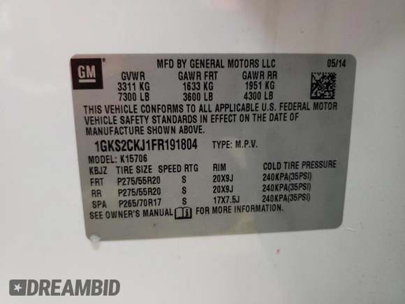 2015 GMC Yukon Denali with VIN 1GKS2CKJ1FR191804, listed as a Copart auction lot 68242514 with 250,403 mi miles and Salvage Title. Bid and sale history available at carsss.com. Image 15.