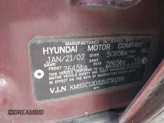 2002 Hyundai Santa Fe GLS z VIN KM8SC13D32U230286, wystawiony jako IAAI lot #41698433 z przebiegiem 151 183 mil mil oraz . Historia ofert i sprzedaży dostępna na DreamBid. Obrazek 9.