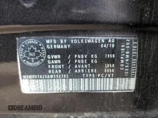 2010 Volkswagen Golf GTI with VIN WVWHV7AJ3AW392782, listed as a Copart auction lot 60820825 with 229,072 mi miles and Salvage title. Bid and sale history available at DreamBid. Image 12.