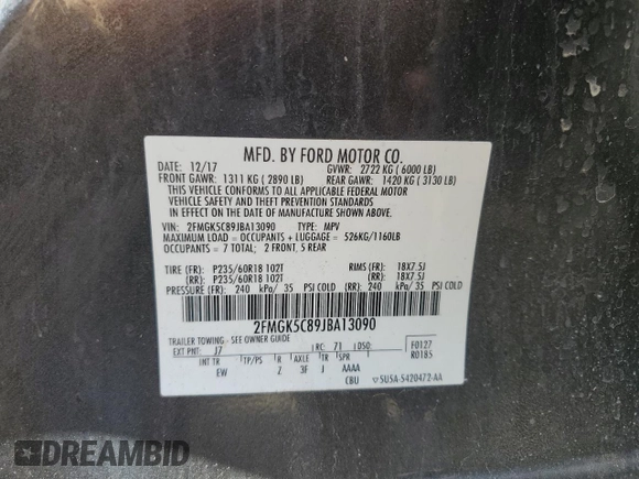 2018 Ford Flex SEL with VIN 2FMGK5C89JBA13090, listed as a Copart auction lot 50792925 with 97,278 mi miles and Salvage Title. Bid and sale history available at carsss.com. Image 13.