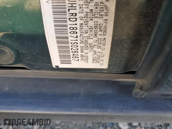 2001 Honda CR-V EX with VIN JHLRD18671S026467, listed as a Copart auction lot 78949614 with 206,097 mi miles and Salvage Title. Bid and sale history available at carsss.com. Image 15.