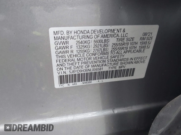 2022 Acura MDX z VIN 5J8YD9H36NL006581, wystawiony jako IAAI lot #41399264 z przebiegiem 41 090 mil mil oraz . Historia ofert i sprzedaży dostępna na DreamBid. Obrazek 9.
