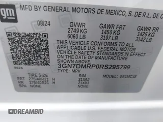 2024 Chevrolet Equinox EV LT with VIN 3GN7DMRP0RS295799, listed as a IAAI auction lot 41700897 with 7,565 mi miles and . Bid and sale history available at DreamBid. Image 9.