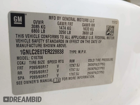 2014 Chevrolet Tahoe Commercial с VIN 1GNLC2E07ER228838, выставлен на аукционе IAAI как лот 42410417 с пробегом 140 342 миль миль и . История ставок и продаж доступна на DreamBid. Изображение 9.