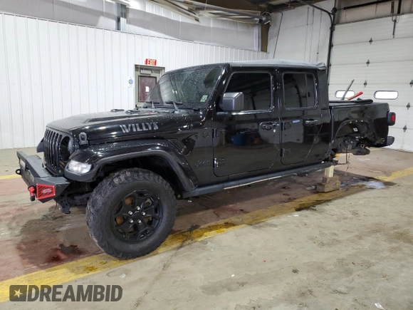 2021 Jeep Gladiator Willys with VIN 1C6HJTAG4ML556255, listed as a Copart auction lot 57143125 with 57,104 mi miles and Salvage title. Bid and sale history available at DreamBid. Image 1.