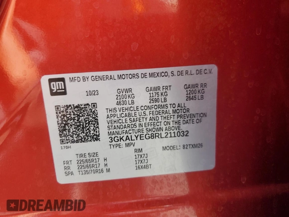 2024 GMC Terrain AT4 with VIN 3GKALYEG8RL211032, listed as a Copart auction lot 61607795 with 17,251 mi miles and Salvage title. Bid and sale history available at DreamBid. Image 13.