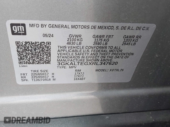 2024 GMC Terrain SLE with VIN 3GKALTEGXRL347620, listed as a IAAI auction lot 42772271 with 25,949 mi miles and . Bid and sale history available at DreamBid. Image 9.