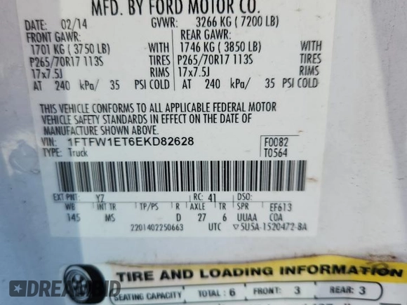 2014 Ford F-150 XL с VIN 1FTFW1ET6EKD82628, выставлен на аукционе Copart как лот 62380395 с пробегом 140 687 миль миль и Чистый • Clean title. История ставок и продаж доступна на DreamBid. Изображение 12.