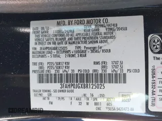 2011 Ford Fusion SEL with VIN 3FAHP0JGXBR125025, listed as a IAAI auction lot 41901192 with 165,822 mi miles. Bid and sale history available at carsss.com. Image 9.