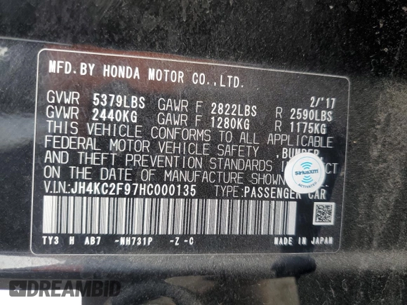 2017 Acura RLX Hybrid Advance with VIN JH4KC2F97HC000135, listed as a Copart auction lot 85728164 with 109,245 mi miles and Non Repairable. Bid and sale history available at carsss.com. Image 12.