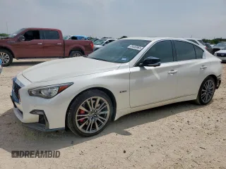 2020 Infiniti Q50 Red Sport 400 with VIN JN1FV7AR1LM660114, listed as a Copart auction lot 55658965 with 28,318 mi miles and Salvage title. Bid and sale history available at DreamBid. Image 1.