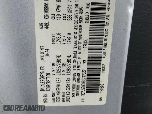 2005 Dodge 3500 SLT z VIN 3D7LS38C65G747327, wystawiony jako Copart lot #82444464 z przebiegiem 325 511 mil mil oraz Szkoda całkowita • Salvage title. Historia ofert i sprzedaży dostępna na DreamBid. Obrazek 12.