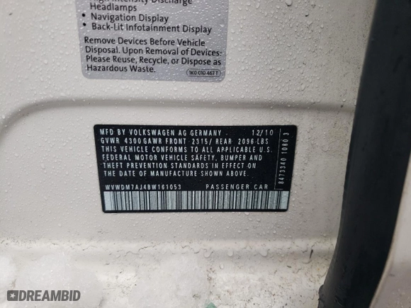 2011 Volkswagen Golf TDI with VIN WVWDM7AJ4BW161053, listed as a Copart auction lot 44912435 with 63,022 mi miles and Salvage Title. Bid and sale history available at carsss.com. Image 14.