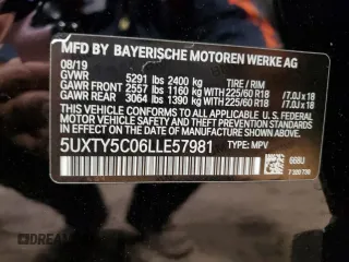 2020 BMW X3 xDrive30i with VIN 5UXTY5C06LLE57981, listed as a Copart auction lot 52545775 with Not Provided miles and Salvage Title. Bid and sale history available at DreamBid. Image 14.