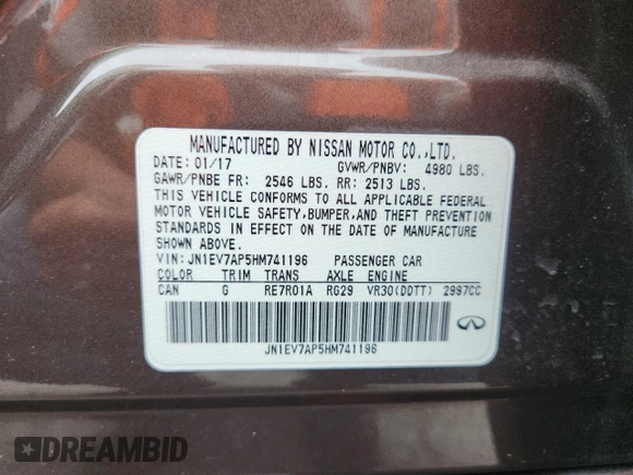 2017 Infiniti Q50 Signature Edition z VIN JN1EV7AP5HM741196, wystawiony jako Copart lot #59288455 z przebiegiem 107 827 mil mil oraz Szkoda całkowita • Salvage title. Historia ofert i sprzedaży dostępna na DreamBid. Obrazek 12.