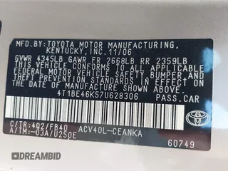 2007 Toyota Camry CE with VIN 4T1BE46K57U628306, listed as a IAAI auction lot 42177529 with 193,351 mi miles and . Bid and sale history available at DreamBid. Image 9.