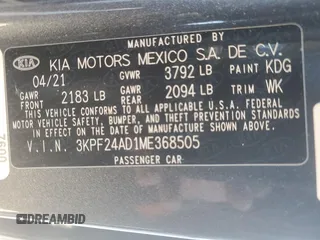 2021 Kia Forte LXS with VIN 3KPF24AD1ME368505, listed as a Copart auction lot 49310785 with 62,764 mi miles and Salvage Title. Bid and sale history available at carsss.com. Image 12.