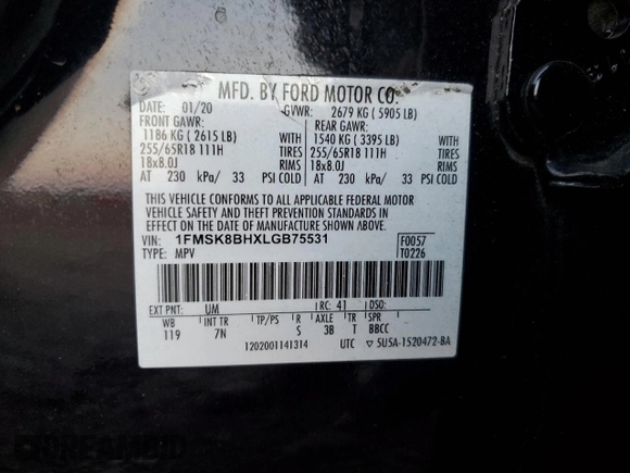 2020 Ford Explorer с VIN 1FMSK8BHXLGB75531, выставлен на аукционе Copart как лот 49426075 с пробегом 131 200 миль миль и Списание • Salvage title. История ставок и продаж доступна на DreamBid. Изображение 15.