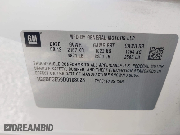 2013 Cadillac CTS Luxury с VIN 1G6DF5E59D0108028, выставлен на аукционе IAAI как лот 41956153 с пробегом 106 933 миль миль и . История ставок и продаж доступна на DreamBid. Изображение 9.