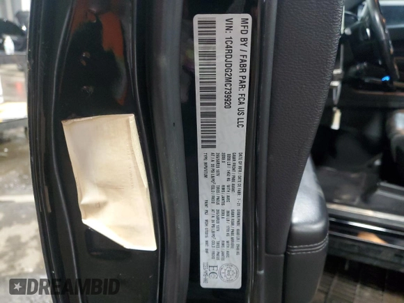 2021 Dodge Durango GT Plus z VIN 1C4RDJDG2MC739920, wystawiony jako Copart lot #48392885 z przebiegiem 83 016 mil mil oraz Szkoda całkowita • Salvage title. Historia ofert i sprzedaży dostępna na DreamBid. Obrazek 14.