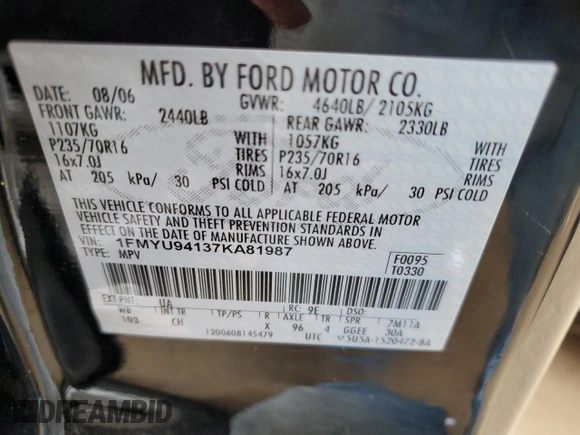 2007 Ford Escape Limited with VIN 1FMYU94137KA81987, listed as a Copart auction lot 78016014 with 137,962 mi miles and Salvage Title. Bid and sale history available at carsss.com. Image 13.