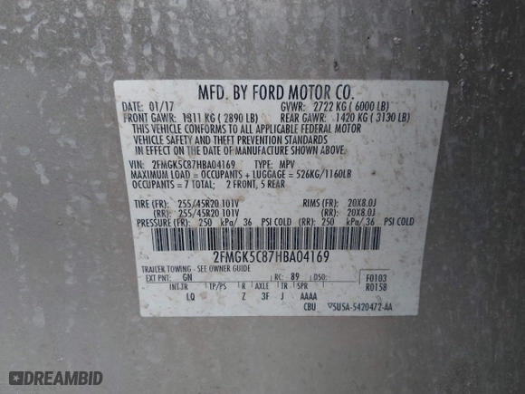 2017 Ford Flex SEL with VIN 2FMGK5C87HBA04169, listed as a IAAI auction lot 41915910 with 146,806 mi miles. Bid and sale history available at carsss.com. Image 9.
