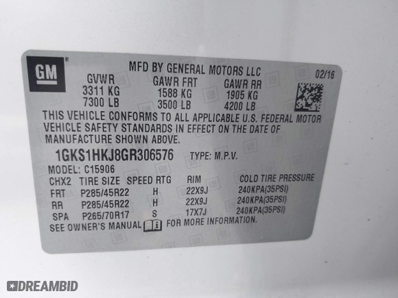 2016 GMC Yukon XL Denali with VIN 1GKS1HKJ8GR306576, listed as a IAAI auction lot 41518187 with 208,586 mi miles. Bid and sale history available at carsss.com. Image 9.