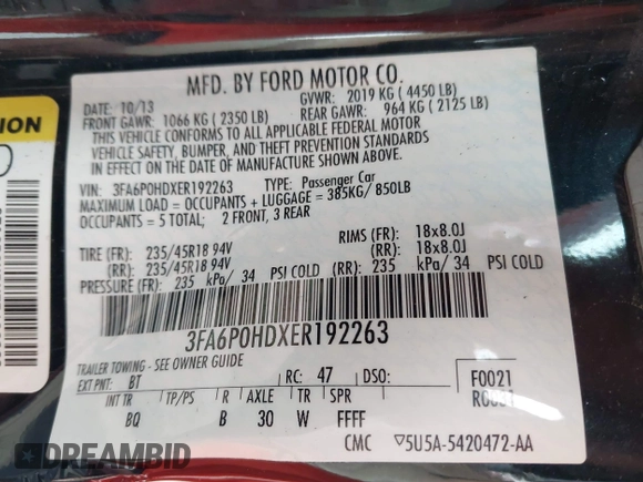 2014 Ford Fusion SE with VIN 3FA6P0HDXER192263, listed as a IAAI auction lot 41894357 with 209,626 mi miles. Bid and sale history available at carsss.com. Image 9.