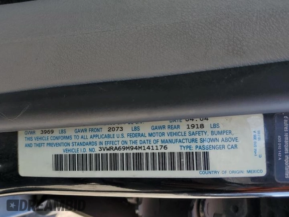 2004 Volkswagen Jetta GL с VIN 3VWRA69M94M141176, выставлен на аукционе Copart как лот 52260625 с пробегом 143 819 миль миль и Чистый • Clean title. История ставок и продаж доступна на DreamBid. Изображение 12.