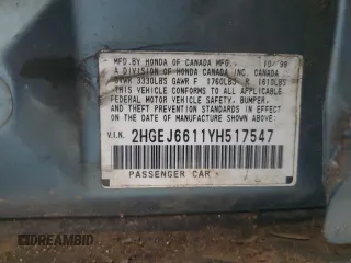 2000 Honda Civic VP z VIN 2HGEJ6611YH517547, wystawiony jako Copart lot #48056345 z przebiegiem 192 274 mil mil oraz Szkoda całkowita • Salvage title. Historia ofert i sprzedaży dostępna na DreamBid. Obrazek 12.