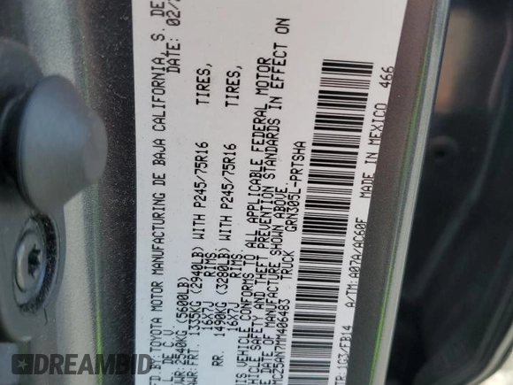 2021 Toyota Tacoma SR with VIN 3TMCZ5AN7MM406483, listed as a Copart auction lot 62501415 with 50,754 mi miles and Salvage title. Bid and sale history available at DreamBid. Image 12.