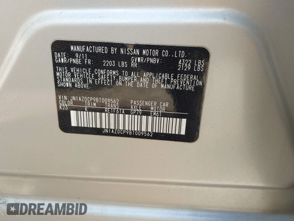 2011 Nissan LEAF SL-e with VIN JN1AZ0CP9BT009562, listed as a IAAI auction lot 42228290 with 93,183 mi miles and . Bid and sale history available at DreamBid. Image 9.