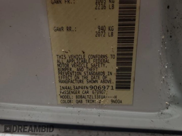 2015 Nissan Altima 2.5 SL with VIN 1N4AL3AP4FN906971, listed as a Copart auction lot 43746675 with 81,624 mi miles and Salvage Title. Bid and sale history available at carsss.com. Image 14.
