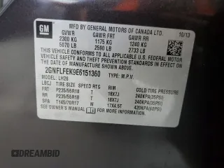 2014 Chevrolet Equinox LT z VIN 2GNFLFEK9E6151360, wystawiony jako Copart lot #56969705 z przebiegiem Nie podano mil oraz Szkoda całkowita • Salvage title. Historia ofert i sprzedaży dostępna na DreamBid. Obrazek 12.