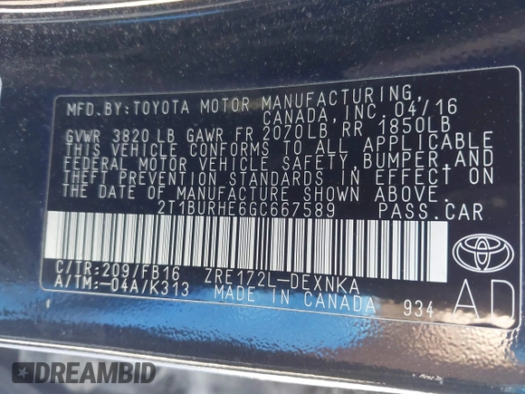 2016 Toyota Corolla L с VIN 2T1BURHE6GC667589, выставлен на аукционе IAAI как лот 42393829 с пробегом 95 169 миль миль и . История ставок и продаж доступна на DreamBid. Изображение 9.