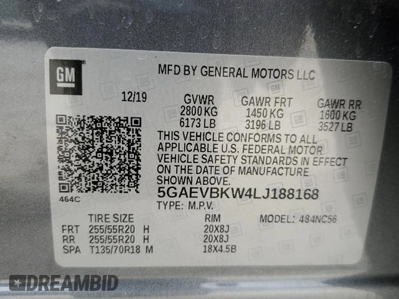 2020 Buick Enclave Premium with VIN 5GAEVBKW4LJ188168, listed as a Copart auction lot 71549554 with 90,473 mi miles and Salvage Title. Bid and sale history available at carsss.com. Image 16.