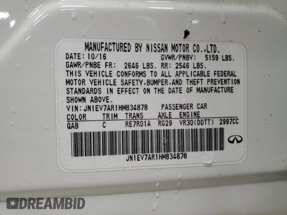 2017 Infiniti Q50 3.0t Sport with VIN JN1EV7AR1HM834878, listed as a Copart auction lot 50306635 with 81,302 mi miles and Salvage Title. Bid and sale history available at carsss.com. Image 12.