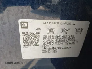 2022 Chevrolet Malibu LT z VIN 1G1ZD5ST4NF111809, wystawiony jako IAAI lot #42350804 z przebiegiem 55 965 mil mil oraz . Historia ofert i sprzedaży dostępna na DreamBid. Obrazek 9.