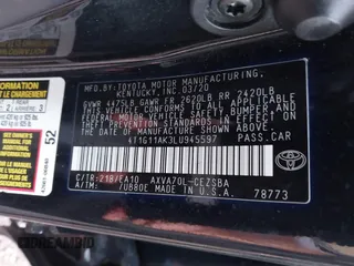 2020 Toyota Camry SE z VIN 4T1G11AK3LU945597, wystawiony jako IAAI lot #41292468 z przebiegiem 116 763 mil mil oraz . Historia ofert i sprzedaży dostępna na DreamBid. Obrazek 9.
